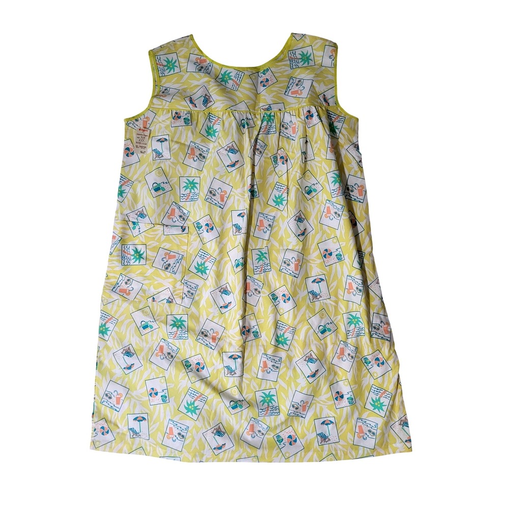 Vintage Zayre House Dress Yellow Tropical Beach Print XXX Large Plus 3XL‎ Nwt